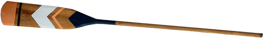 a vintage looking oar with navy and orange accents on a transparent background