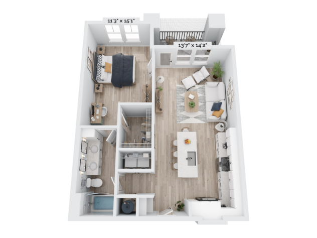 Floor plan of the 1 Bedroom Luxury apartment a3-1-414880 on transparent background