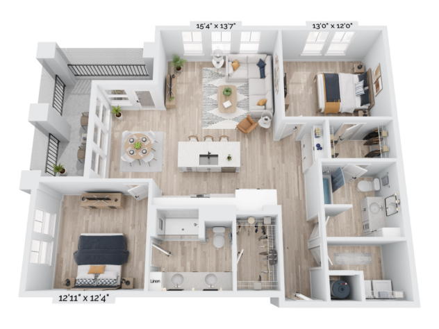 Floor plan of the 2 Bedrooms Luxury apartment b2-414884 with on transparent background